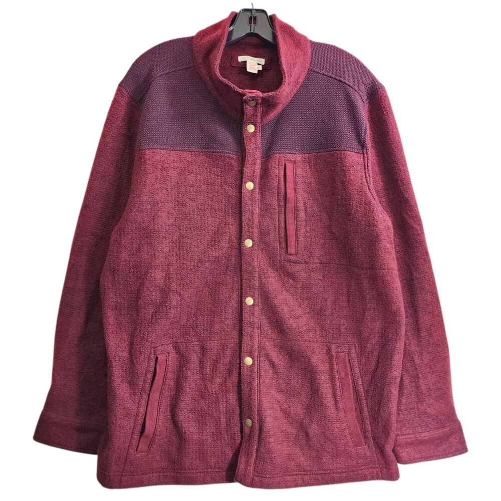 CARBON2COBALT Jacket Mens XL Burgundy Fleece Snap Button Long Sleeve Outdoor